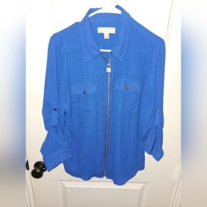 Vibrant Blue Zip-Up Blouse